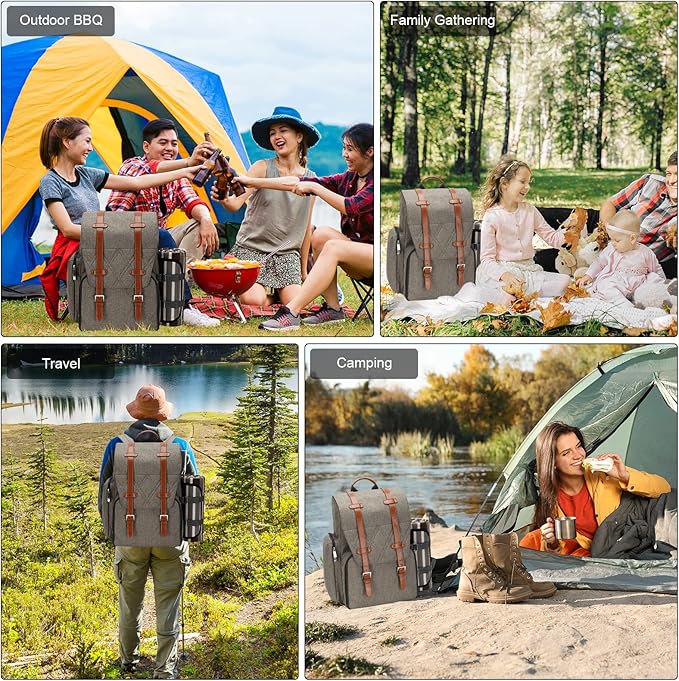 Picnic Backpack for 2 Person with Large Insulated Cooler Bag, Picnic Basket Set with Wine Pouch, Waterproof Picnic Blanket & Cutlery Set. Perfect for Beach, Camping,Wedding Gift for Couple.Beige