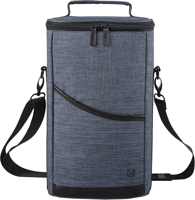 ALLCAMP 2 Bottle Wine Tote Carrier - Insulated Portable Padded Canvas Wine Bag for Travel, BYOB Restaurant, Wine Tasting, Party, Great Christmas Day Gift for Wine Lover，Blue