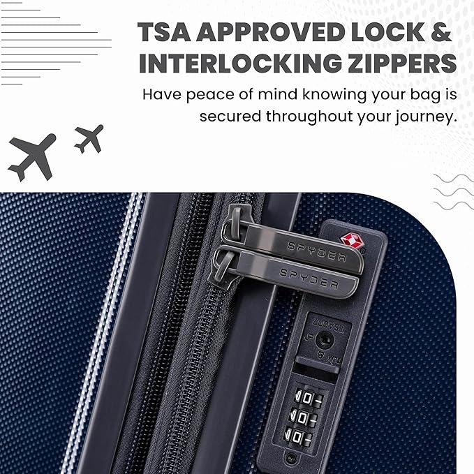 Spyder Rails 25 Inch Medium Expandable Hardside Upright Suitcase with 360° Spinner Wheels, TSA Approved Lock, Navy