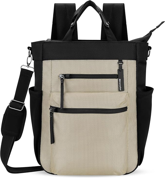 Sherpani Soleil, Anti Theft Convertible Backpack, 3 in 1 Tote Bag, Cross Body Purse, 18L Travel Backpack, Travel Gifts for Women, RFID Protection, Metal Hardware Fits 13” Laptop (Straw)