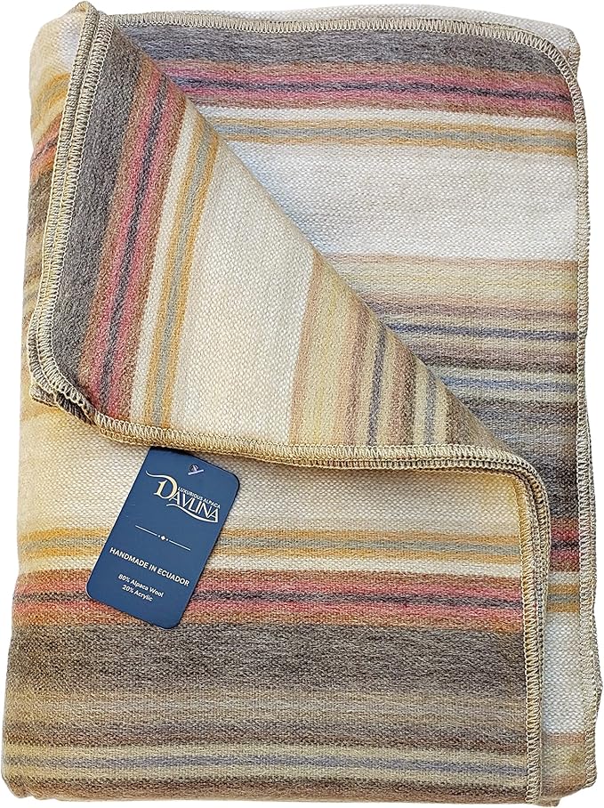 Alpaca Wool Throw Blanket | Super Soft, Lightweight, Breathable and Hypoallergenic | Non-Itchy or Scratchy (Beige Brown Varicolored, Queen (U.S. Standard))