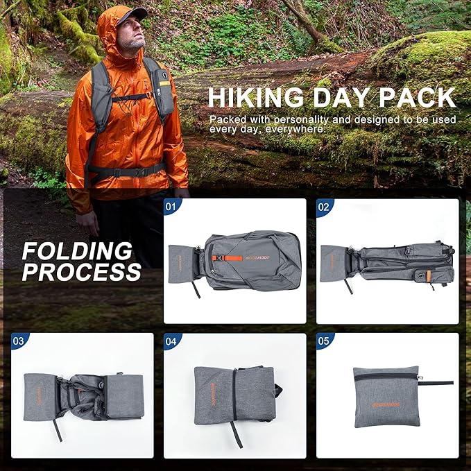 20L Small Hiking Backpack for Men Women Foldable Packable Back Pack Ultralight Hiking Daypack for Travel Camping Outdoor, Gray