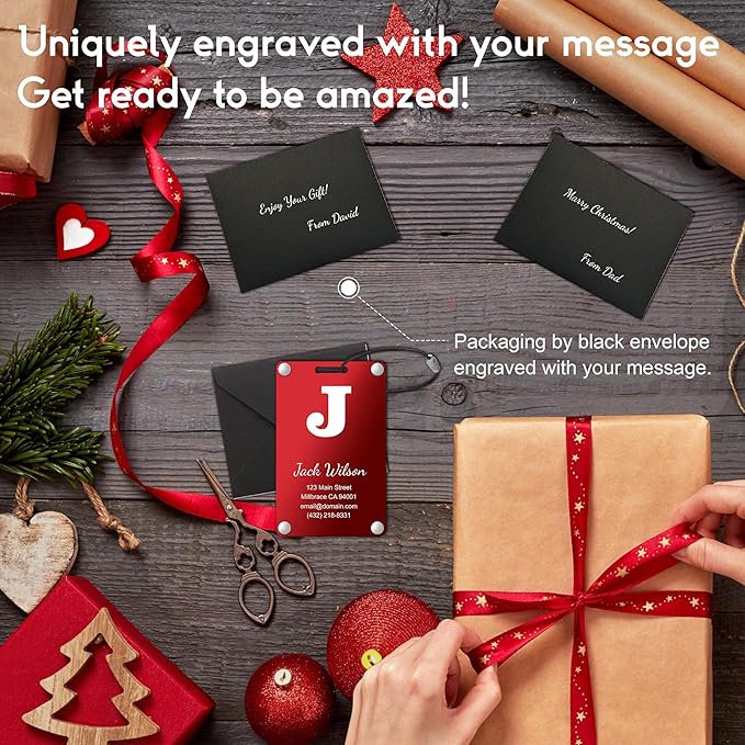 Personalized Luggage Tags: Custom Metal Luggage Tags for Suitcases, Backpacks and Bags with Your Personalized Text (Red)