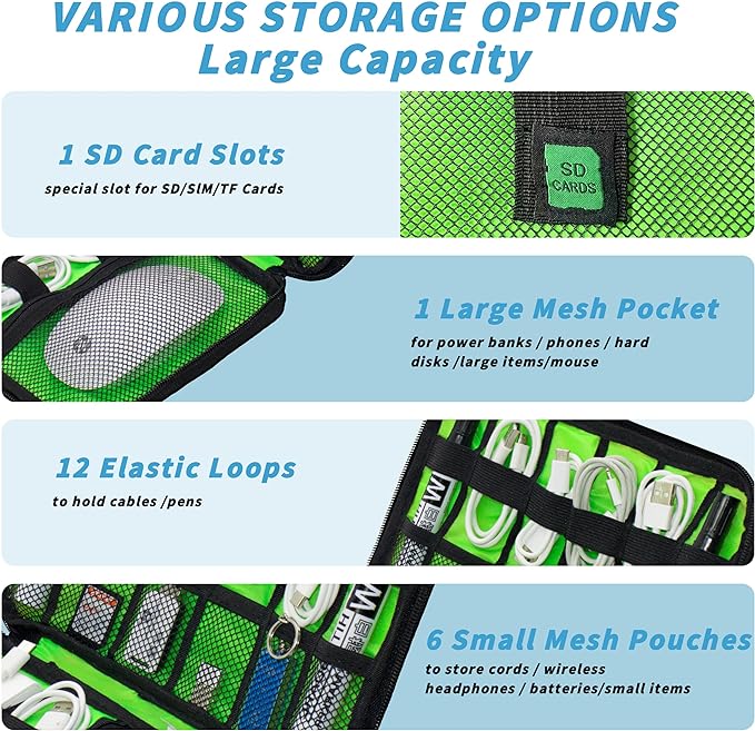 Electronics Organizer,Travel Cord Organizer Pouch, Portable Cable Organizer Bags,Travel Electronic Accessories Storage Case for Cables, Cords, Charger, Phone (Black)