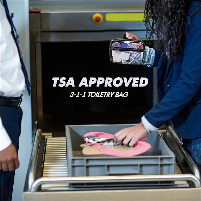 TSA Approved Toiletry Bag 3-1-1 Clear Travel Cosmetic Bag with Handle - Quart Size Bag with Zipper - Carry-on Luggage Clear Toiletry Bag for Liquids - Airport Airline TSA Compliant Color Blue