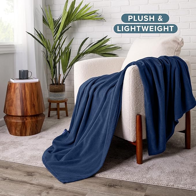 Bare Home Polar Fleece Blanket - King - Dark Blue - Warm & Cozy - Premium Fleece - Throw for Bed, Sofa, Camping, Travel and Cold Nights - Lightweight Blanket (King, Dark Blue)