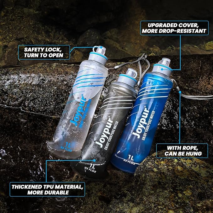 Water Filter Bottle Survival - 650/1000/2000ml Collapsible Water Bottle with NSF/FDA Certification with Filter Squeeze Water Filter Bottle Portable Water Filter Hiking Backpacking Camping