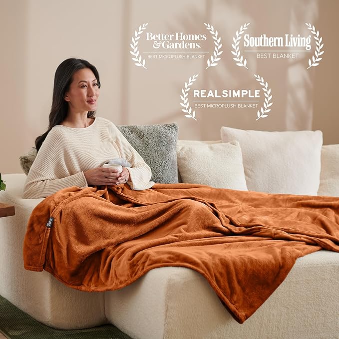 Bare Home Fleece Blanket - Full/Queen - Ultra-Soft Lightweight for Bed, Sofa, and Couch - Luxury Microplush - Cozy Warm Blanket (Full/Queen, Sienna)