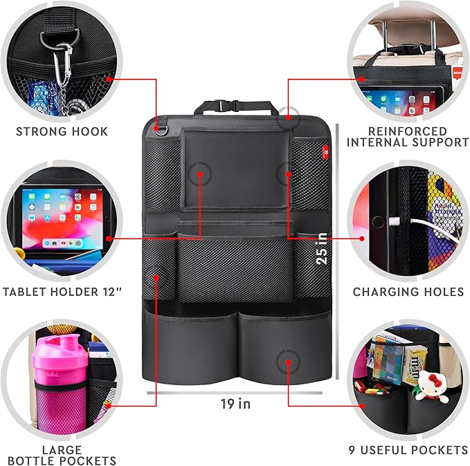 Helteko Backseat Car Organizer, Kick Mats Back Seat Protector with Touch Screen Tablet Holder, Back Seat Organizer for Kids with 9 Storage Pockets, Travel Accessories (2 Pack, Venetian Red)