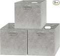 SIMPLE HOUSEWARE 13-Inch Collapsible Fabric Cube Storage Bin with Handles, Printed Design, 3 Pack, Gray