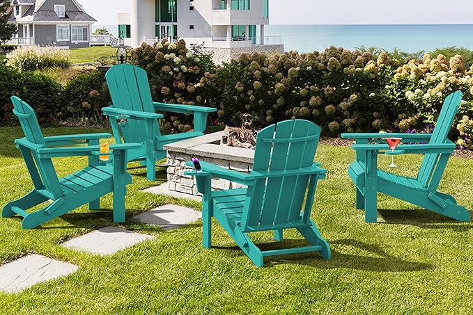 SERWALL Adirondack Chair with Cup Holders - Composite Adirondack Chairs Set of 8 HDPE Outdoor Chairs All Weather Use- Aruba