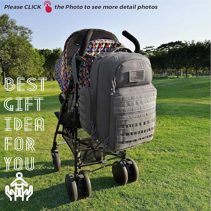 Diaper Bag Backpack for Dad, DBTAC Large Baby Nappy Bag for Men w/Changing Mat, Insulated+Wipe Pockets, Stroller Straps, Grey