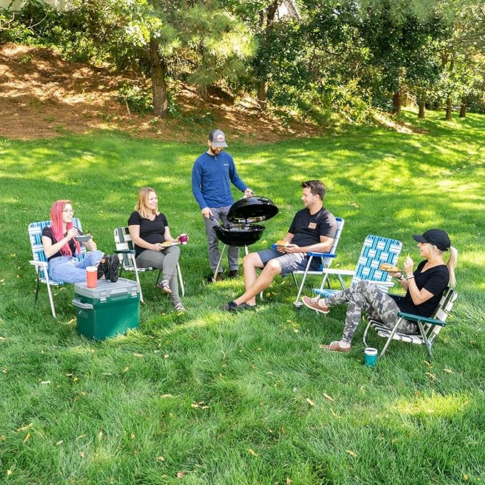 Lawn Chair USA - Outdoor Chairs for Camping. Made with Lightweight Aluminum Frames and UV-Resistant Webbing. Folds for Easy Storage 2- Pack (Black with Black Arms, Classic)