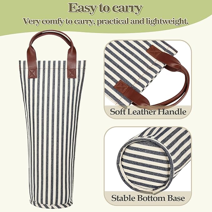 Tirrinia Single Wine Gift Tote Bag, Insulated Padded Thermal Wine Bottle Carrying Cooler Carrier for Travel, Picnic, Great Gift for Wine Lover, Blue Stripe