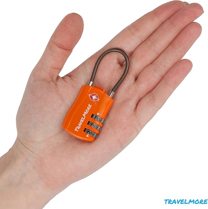 4 Pack TSA Approved Travel Combination Cable Luggage Locks for Suitcases & Backpacks - Orange