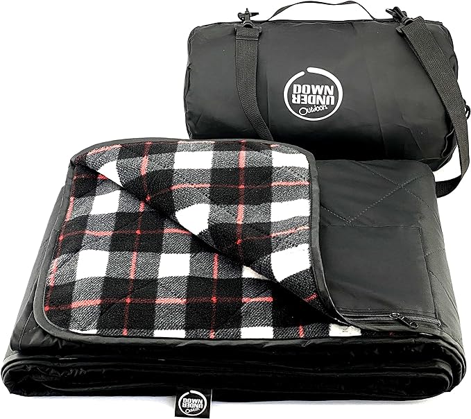 DOWN UNDER OUTDOORS Large Waterproof Windproof Extra Thick 350 GSM Quilted Fleece, or Sherpa Stadium Blanket