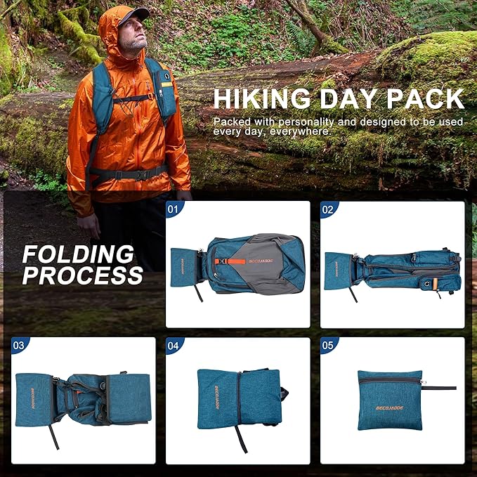 15L Small Hiking Backpack for Men Women Foldable Packable Back Pack Ultralight Hiking Daypack for Travel Camping Outdoor, Turquoise