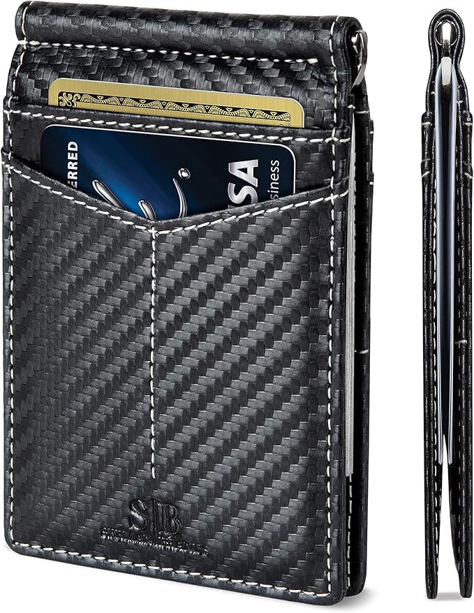 SERMAN BRANDS RFID Blocking Wallet Slim Bifold - Genuine Leather Minimalist Front Pocket Wallets for Men with Money Clip Gift