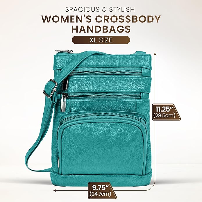 Krediz leather Crossbody Purses for Women, Multi Pocket Crossbody Purse with Adjustable Strap, Soft & Durable Leather Purse