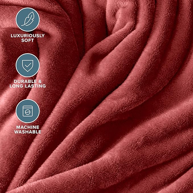 Bare Home Fleece Blanket - Throw/Travel - Ultra-Soft Lightweight for Bed, Sofa, and Couch - Luxury Microplush - Cozy Warm Blanket (Throw/Travel, Rosewood)