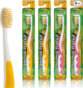 MOUTHWATCHERS Soft Childrens Flossing Manual Toothbrush, Value Pack of 4, Yellow and Pink, Toothbrushes for Kids & Teens, Ultra Clean, by Dr. Plotka's