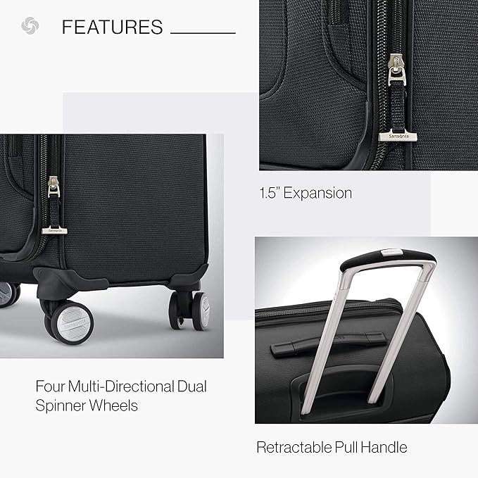 Samsonite Solyte DLX Softside Expandable Luggage with Spinner Wheels, Midnight Black, Checked-Large 29-Inch