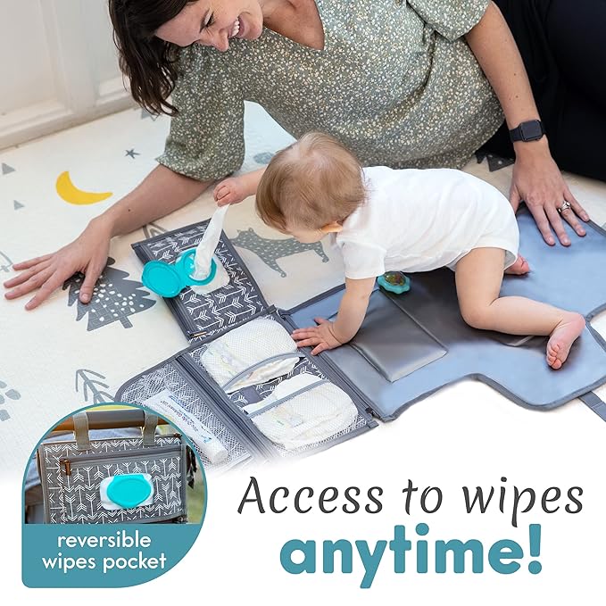 Kopi Baby Portable Diaper Changing Pad - Baby Diaper Changer Travel Bag with Wipes Pocket, Smart Design Portable Changing Mat, Infant Travel Station Kit, Gift for Newborn Girl & Boy - Premium