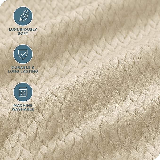 Bare Home Textured Fleece Blanket - Full/Queen - Ultra-Soft Lightweight for Bed, Sofa, and Couch - Luxury Microplush - Cozy Warm Blanket (Full/Queen, Chevron Oyster)