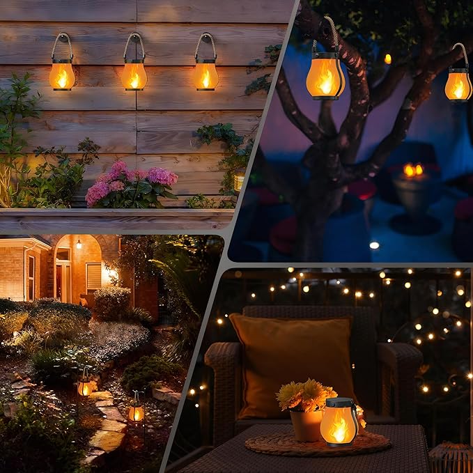 Kaliqo Solar Lantern Outdoor Lights Solar Lantern Waterproof Flickering Flame Hanging Lanterns for Patio Yard Garden Decor (6 Pcs)