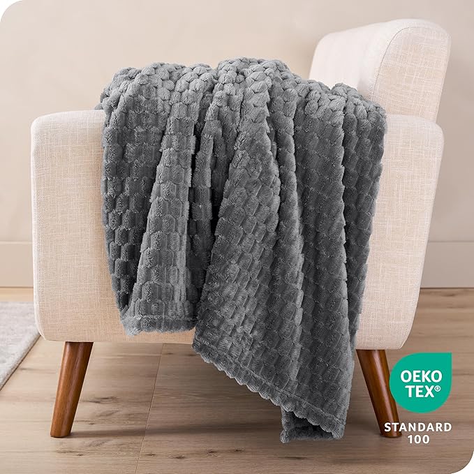 Bare Home Textured Fleece Blanket - King Size - Ultra-Soft Lightweight for Bed, Sofa, and Couch - Luxury Microplush - Cozy Warm Blanket (King, Waffle Grey)