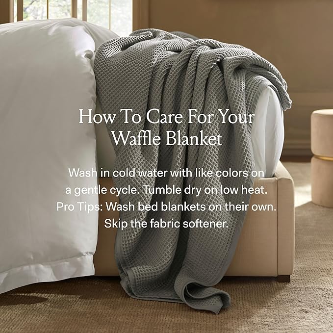 BOLL & BRANCH Waffle Bed Blanket - Twin, Natural - Luxury 100% Organic Cotton - Soft, Lightweight and Breathable - Textured Waffle Weave Design