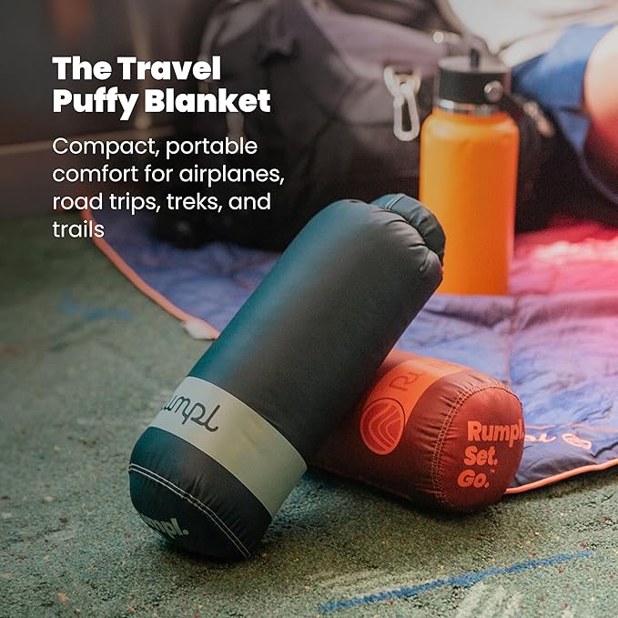 Rumpl Travel Puffy Blanket, Ultra-Packable Travel-Size Warmth and Comfort, Seafoam