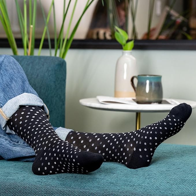 Medical Grade Compression Socks for Men & Women 15-20 mmHg by OrthoSleeve (Black Polka Dot, Large)