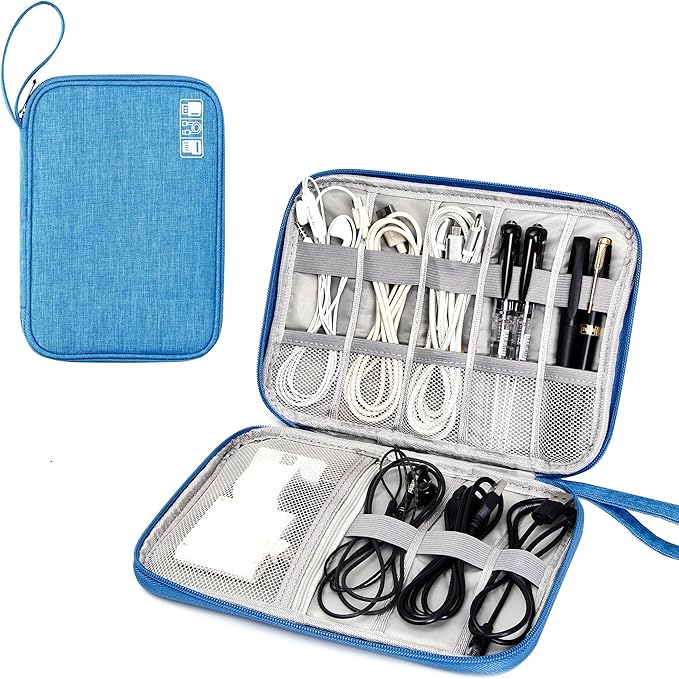 SELLYFELLY Travel Electronics Organizer Portable Cable Organizer Bag for Storage Electronic Accessories Case for Cord,Phone,Charger,Flash Drive (Sky Blue)