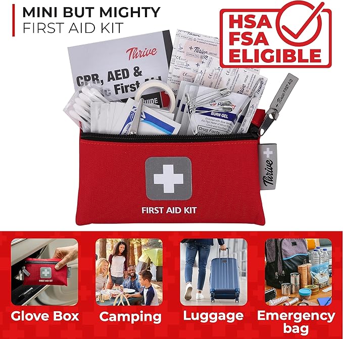 Thrive Mini Travel Emergency Kit - 66 Piece Set, Waterproof Rip-Stop Nylon Pouch for Theme Park Essentials & Travel Safety Products
