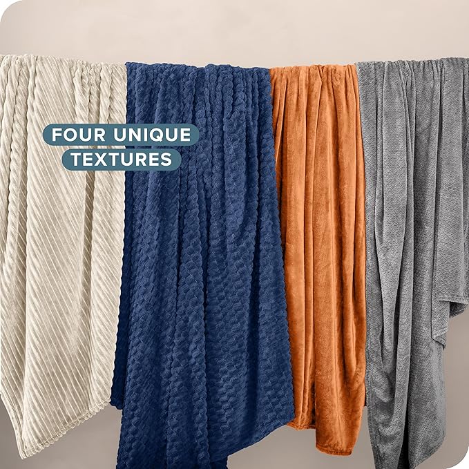 Bare Home Textured Fleece Blanket - King Size - Ultra-Soft Lightweight for Bed, Sofa, and Couch - Luxury Microplush - Cozy Warm Blanket (King, Waffle Grey)