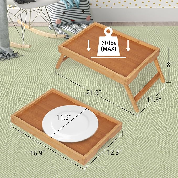 Artmeer Bed Tray Table with Folding Legs,Bamboo Breakfast in Bed for TV Table, Laptop Computer Tray,Eating,Snack Tray(Bamboo) Large Size