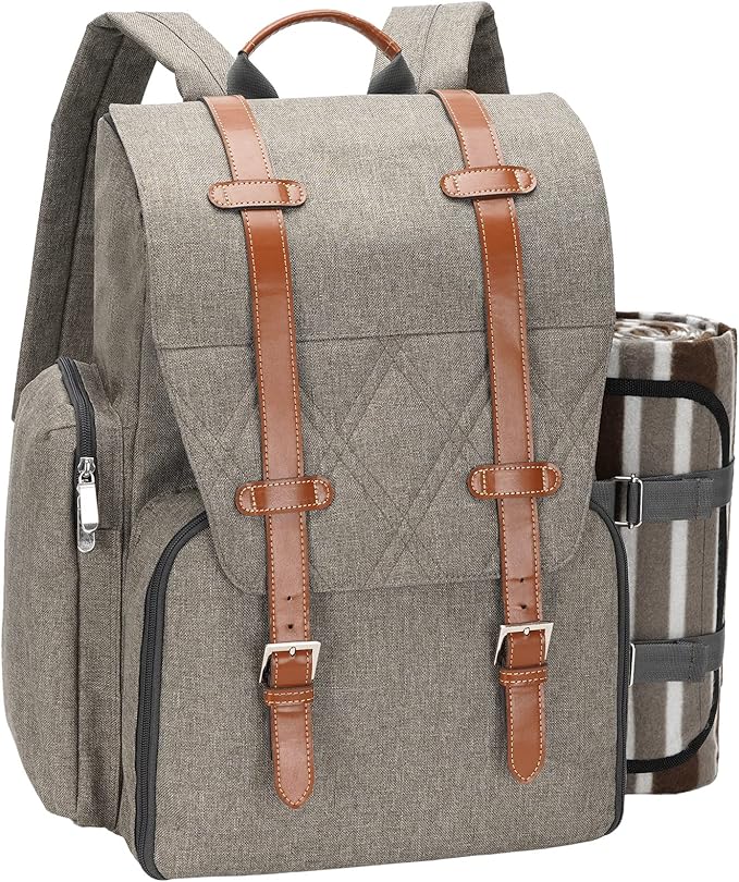 Picnic Backpack for 4 Person with Large Insulated Cooler Bag, Picnic Basket Set with Wine Pouch,Waterproof Picnic Blanket & Cutlery Set. Perfect for Beach, Camping, Party,Wedding Gift for Couple,Brush