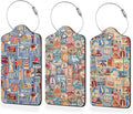 3 Pack Luggage Tag for Suitcase,Travel Stamp Leather Luggage Tags with Privacy Cover Name ID Label Identifiers Travel Bag Tags for Women Men Boys Girls