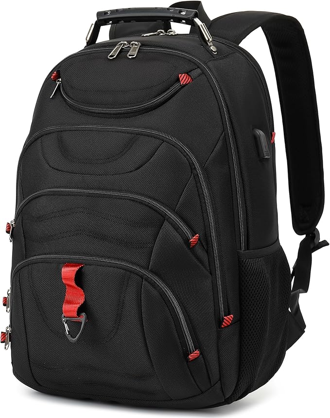 Boavan Laptop Backpack for men, 17.3 inch Laptop Bag with USB Port, Waterproof Travel Work Backpack Purse, Anti-Theft Teacher Nurse Doctor Casual Bookbags Office Business backpack ，Black