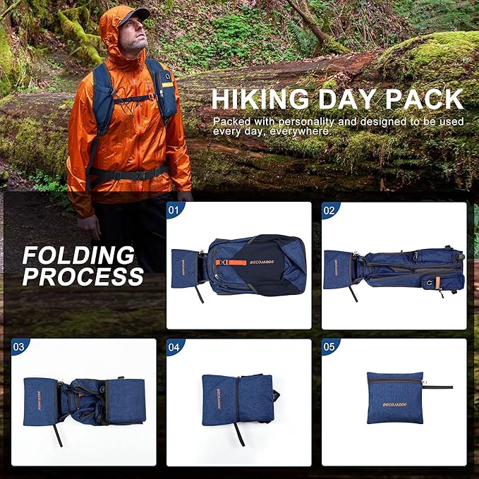 20L Small Hiking Backpack for Men Women Foldable Packable Back Pack Ultralight Hiking Daypack for Travel Camping Outdoor, Navy Blue