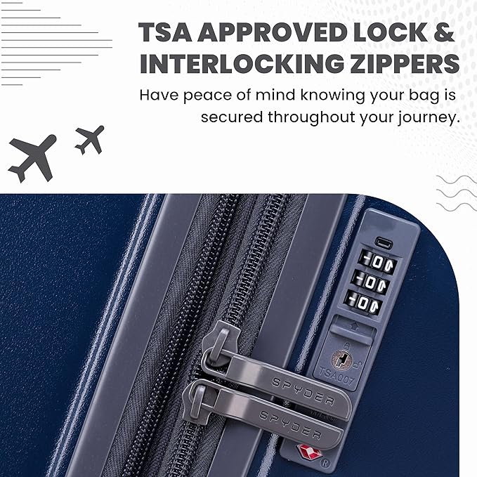 Spyder Carve 3 Piece Set with 360° Spinner Wheels, TSA Approved Lock, (20 Inch Carry On, 25 Inch Medium, 29 Inch Large) Navy