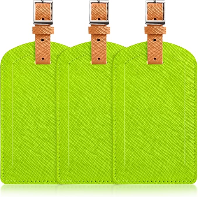 3 Pack Luggage Tags for Suitcases, TSA Approved Bag Tags, Baggage Tags with Privacy Protection, Travel Essentials Luggage Accessories, Neon Green & Brown