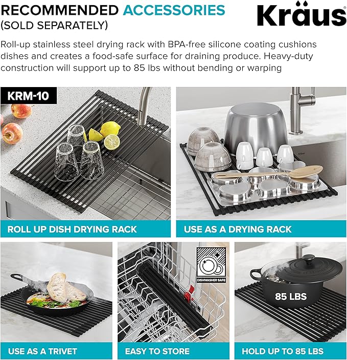KRAUS Dex 33-inch Undermount 16 Gauge Stainless Steel Single Bowl Kitchen Sink, KA1US33B
