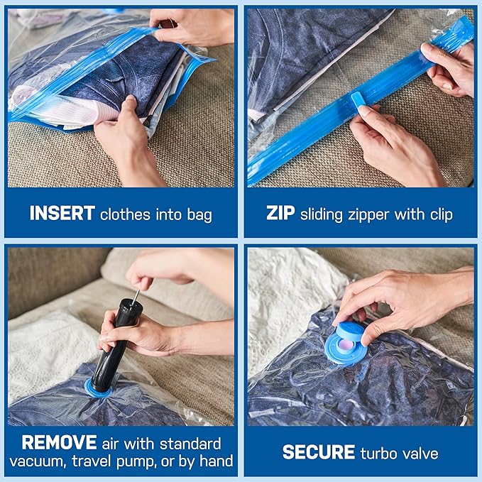8 Pack Jumbo Vacuum Storage Bags for Comforters, Blankets & Clothes – Jumbo Vacuum Sealed Compression Bags with Hand Pump – Space Saver Storage Bags for Bedding, Moving, Travel & Organization