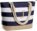 YOOLIFE Initial Canvas Waterproof Beach Tote Bag Zipper Personalized Gifts for Women Her Birthday Travel Beach Essential