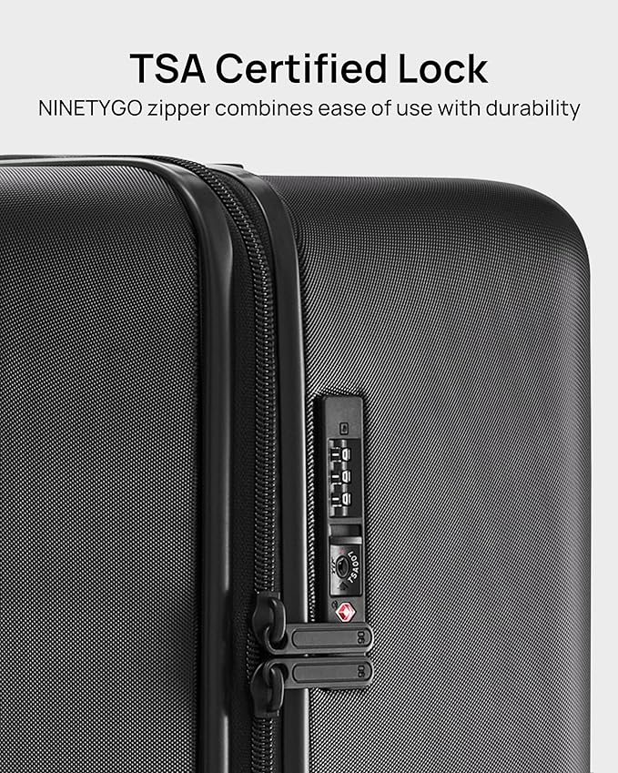 Trunk Luggage 26 Inch, Medium Checked Luggage with Double Spinner Wheels, Anti-Burst Zipper, Hard Case PC Suitcase, Lightweight Travel Luggage, TSA Approved (Onyx Black, Hudson)