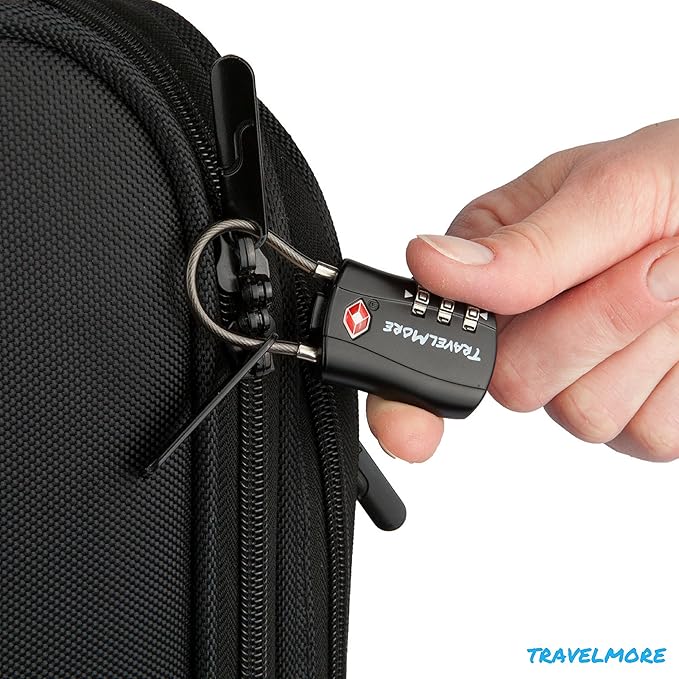 4 Pack TSA Approved Travel Combination Cable Luggage Locks for Suitcases & Backpacks - Black