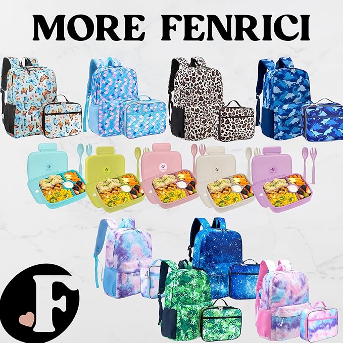 Fenrici Dinosaur Lunch Box for Boys, Kids, Kids' Lunch Box for School, Insulated Lunch Bag for Preschool, K-6, Soft Sided Compartments, Spacious, BPA Free, 10.8in x 8.5in x 2.8in, Dino, Blue