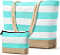 Becokan Beach Bag Initial Beach Tote with Makeup Bag for Travel Work Storage Personalized Birthday Gifts for Women Her